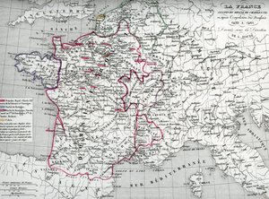 Map of France at the times of King Charles VII and after the expulsion of the English between 1422 and 1461 (Plate from Houze