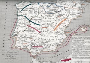 Map of Spain at the times of Germanic Hispania, 409-585 (Engraving from 