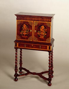 Marquetry cabinet on stand, walnut veneered, late 17th century by Unbekannt
