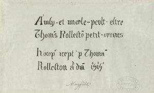 Mayfield Church - Inscription to Thomas Rolleston: pen drawing