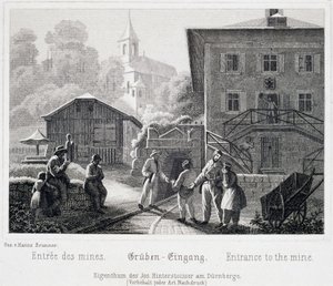 Salt Mine: The Entrance to the Mine, Durrnberg, Austria, c.1850 by Unbekannt