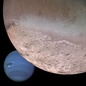 Montage of Neptune and its moon Triton by Unbekannt