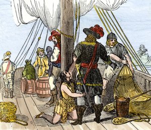 Native population of America: Pocahontas captured aboard a Jamestown ship by Unbekannter Künstler