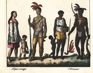 Native to Canada: a family of Indians from Lake Nipissing and a family of Indians from the Ottawa area. Lithography for the book: “Galerie complete en tableaux fideles des peuples d