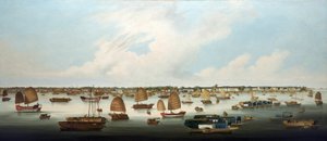 Navigation on the Pearl River, off the coast of Henan Island, with a view of the European factories in Canton by Unbekannter Künstler