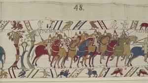 Norman soldiers leaving Hastings to do battle with Harold, Bayeux Tapestry (wool embroidery on linen) by Unbekannt