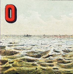 O: Ocean. Immeasurable expanse of water surrounding the Earth. Ocean water is salty; humans cannot drink it - Engraving from Geographical Alphabet. Guerin-Muller et Cie, publishers, Paris by Unbekannt