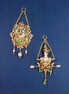 Oval Pendant Jewel Showing St. George Slaying the Dragon, North European, c.1600; Pendant Jewel in the Form of a Bust of Minerva, South German, c.1570 by Unbekannt