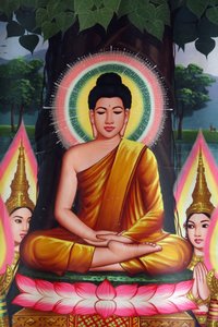 Painting depicting Buddha meditating, Udong, Cambodia