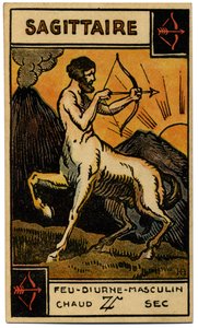Paranormal. Astrology. Sagittarius (the Archer). Astrologic Card from: Le Tarot Astrologique, by Georges Muchery, France by Unbekannter Künstler