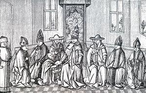 Peter the Hermit, Pope Urban II and Simeon Patriarch of Jerusalem by Unbekannt