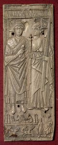 Plaque depicting Basiliscus, Emperor of the East with a chariot race below, Roman, 480 AD