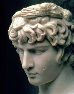 Portrait Head of Antinous Wearing the Wreath of Dionysus, Part of a Statue from the Villa of Emperor Hadrian at Tivoli, Roman, 2nd Century by Unbekannt