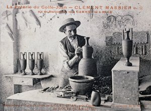 Postcard with Clement Massier (1844-1917), master potter of Poterie de Golf-Juan at work in his studio, France, 20th century by William M. Timlin