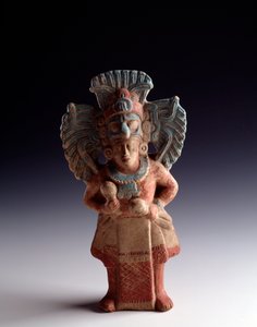 Pre-Columbian art, Mayan civilization, late classical period: statuette of anthropomorphic clay representing a standing figure, has the function of musical instrument. from Nebaj, Quiche, Guatemala. Dim. 21x11 cm Guatemala, Museo Nazionale di Archeologia e by Unbekannt