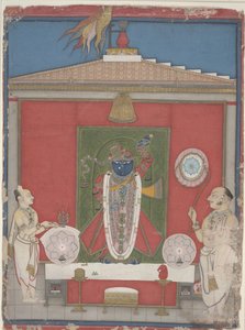 Priest Worshipping an Image of Shri Nathaji, mid-19th century by Unbekannter Künstler