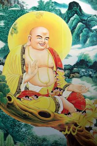 Quan The Am buddhist pagoda. Smiling Buddha painting. Danang, Vietnam by Unbekannt