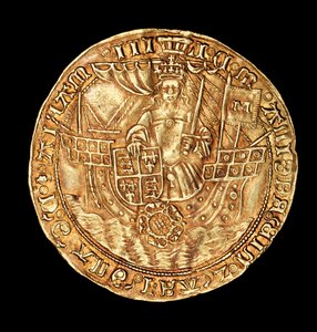 Rare English Coin, Gold Ryal, Queen Mary (Bloody Mary) in ship with sword and shield by Unbekannter Künstler