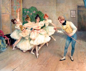Rehearsal of a show, teacher and ballerinas backstage