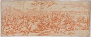 Cavalry Battle by the River by Unbekannter Künstler