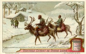 Russian Postal Service with Reindeer in the Northern Ural Mountains by Unbekannter Künstler
