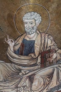 Saint Peter Mosaic inside the cathedral Santa Maria Nuova, 12th century, Monreale, Sicilia