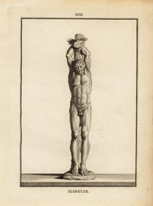 Statue of the satyr Marsyas receiving Apollo