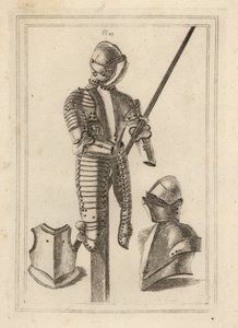 Suit of Tilting Armour with Grand Guard and Lance Rest from the Tower of London 1, Helmet and Grand Guard 2, Breastpiece of a Cuirass 3 by Unbekannt
