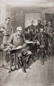 Surrender of Robert E. Lee to General Ulysses S. Grant, Appomattox Court House, Virginia, on April 9