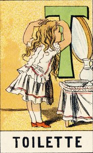 T: Toilet - Engraving from ABCD des Petites Filles. Pellerin & Cie, printer-publisher, Epinal, circa 1890. Series A
