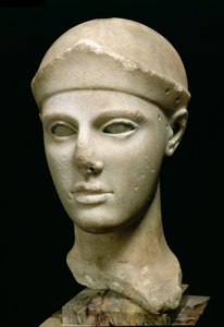 The Athena of Aegina, wearing a helmet, head of a statue, Greek, Aeginetan, c.460 BC by Unbekannt