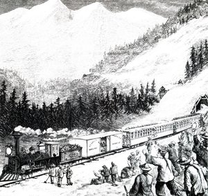The Pacific Railroad in the Sierra Nevada mountains