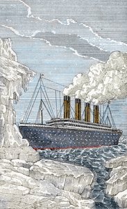 The Titanic liner hitting an iceberg on April 14