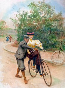 The Bicycle Lesson by Unbekannter Künstler