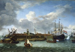 The island of Onrust, off the coast of Batavia, equipped with all the infrastructures necessary for commercial activities and maintenance of the vessels of the Dutch East India Company by Unbekannter Künstler