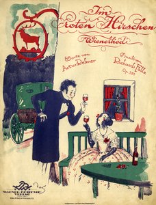 Viennese romance-early 19th century couple drinking red wine, raising a toast in the 