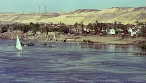 View On The Nile With Faluka Boat Egypt, c.1979