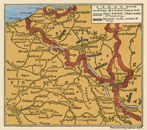 WWI Map of the position of the Armies August 22 1914 by Unbekannter Künstler