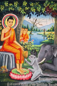 Wall painting in Wat Pitchey Udong: Scene from the Buddha