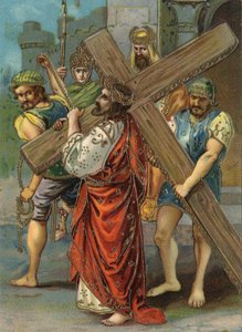 Way of the Cross - via crucis - Stations of the Cross: second station, Jesus carries his cross Chromolithography Private collection by William M. Timlin