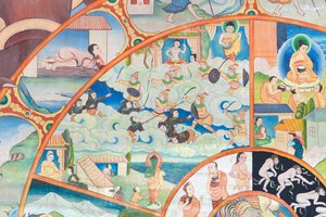 Wheel of life (detail), wall painting at Wat Umong, Chiang Mai, Thailand by Unbekannter Künstler
