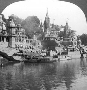 A Burning Ghat on the Ganges at Benares (Varanasi), India, 1900s by Underwood and Underwood