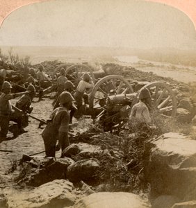 Cape Garrison Artillery Making It Hot for the Boers Across the Modder River, South Africa by Underwood and Underwood