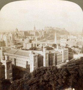 Edinburgh, from Calton Hill, S.W. to the Castle, Over Old Burial Ground, Scotland by Underwood and Underwood