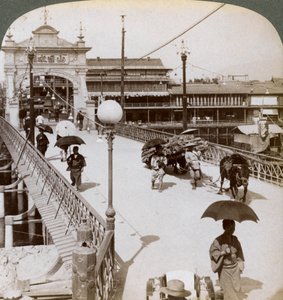 Looking West over the Kamo River Kamogawa at Shijo Bridge, Kyoto, Japan, 1904 by Underwood and Underwood