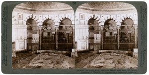 The sacred rock, where the Temple Altar stood, Mount Moriah, Jerusalem, Palestine by Underwood and Underwood