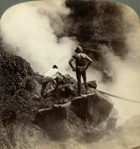 Watching an Eruption of Steam and Boiling Mud Halfway Up the Volcano of Aso-san, Japan by Underwood and Underwood