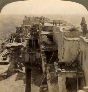 Wolpi, a Chief Pueblo of the Mysterious Moki Race Cliff Dwellers, Arizona, U.S.A., 1901 by Underwood and Underwood