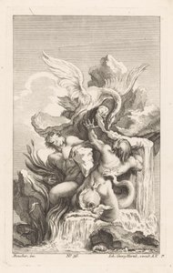 Fountain with Swan and Men by Unknown