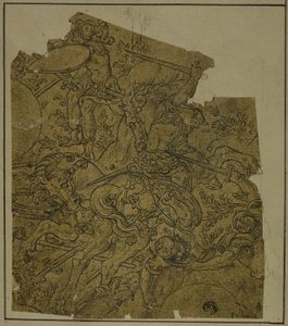 Fragment: Armed Warriors on Horseback Fighting Foot Soldiers by Unknown